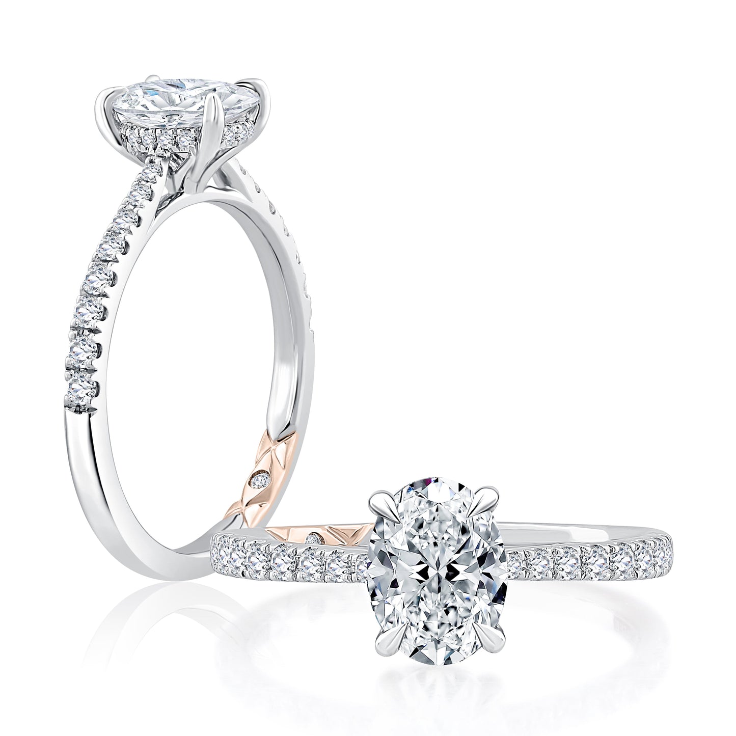 Oval Cut Center Hidden Halo Engagement Ring with Pave Band MECOV2727/230