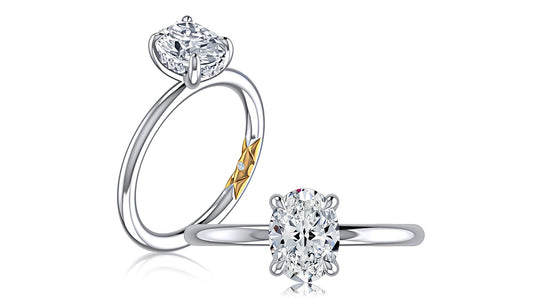 Classic Four Prong Solitaire Oval Diamond Engagement Ring with Hidden Halo MECOV2957L/209