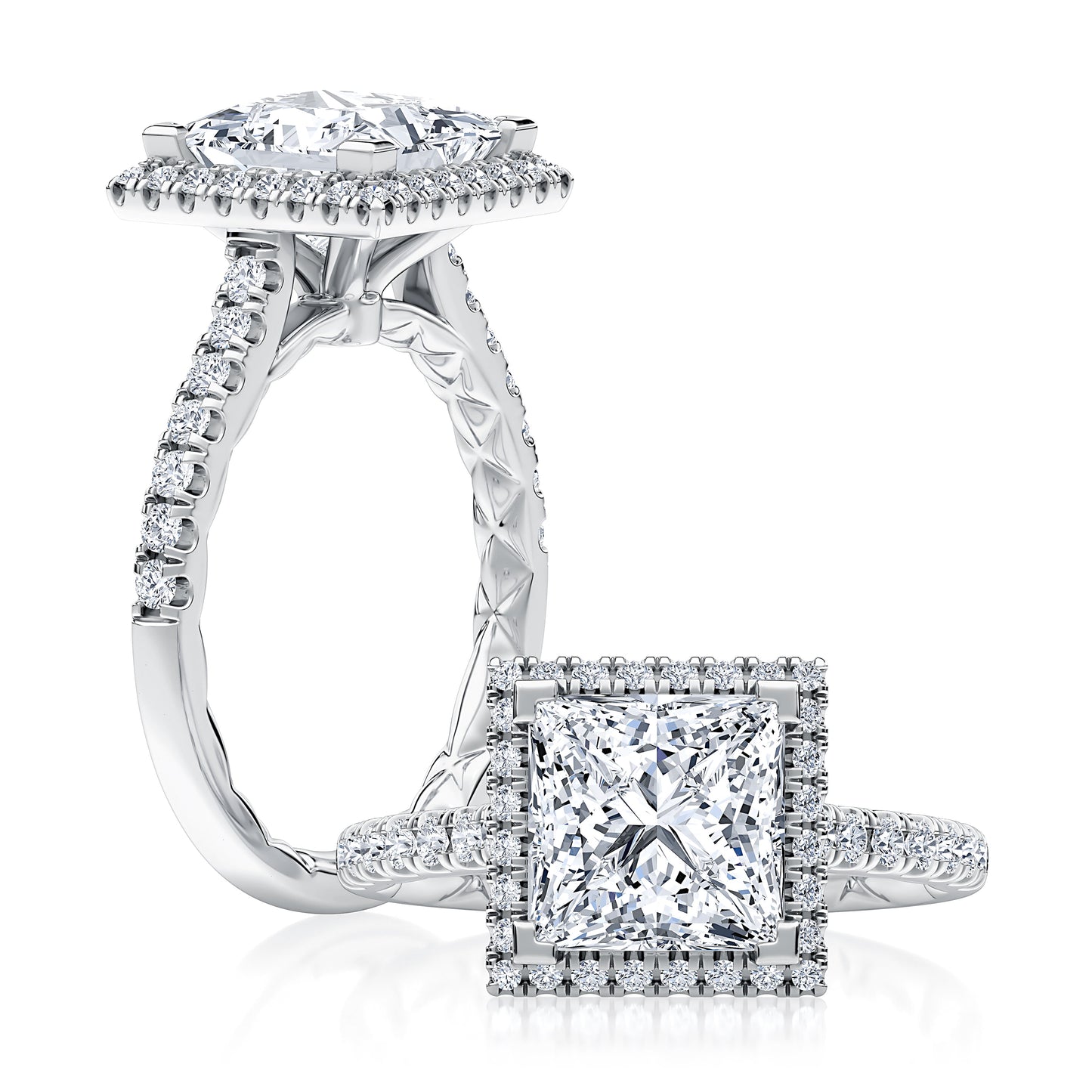 Moder Radiant Cut Diamond Engagement Ring with Halo and Pave Band MECPC2920Q/166
