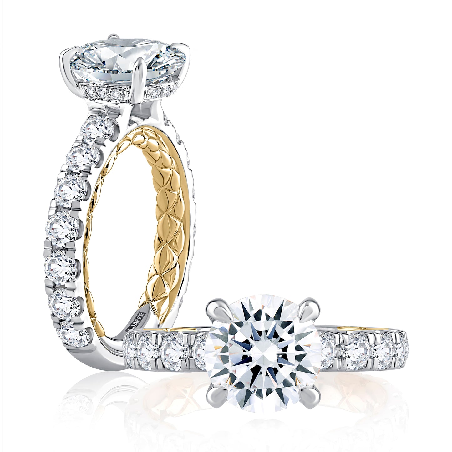 Modern Two Tone Round Cut Diamond Engagement Ring MECRD2348Q/650