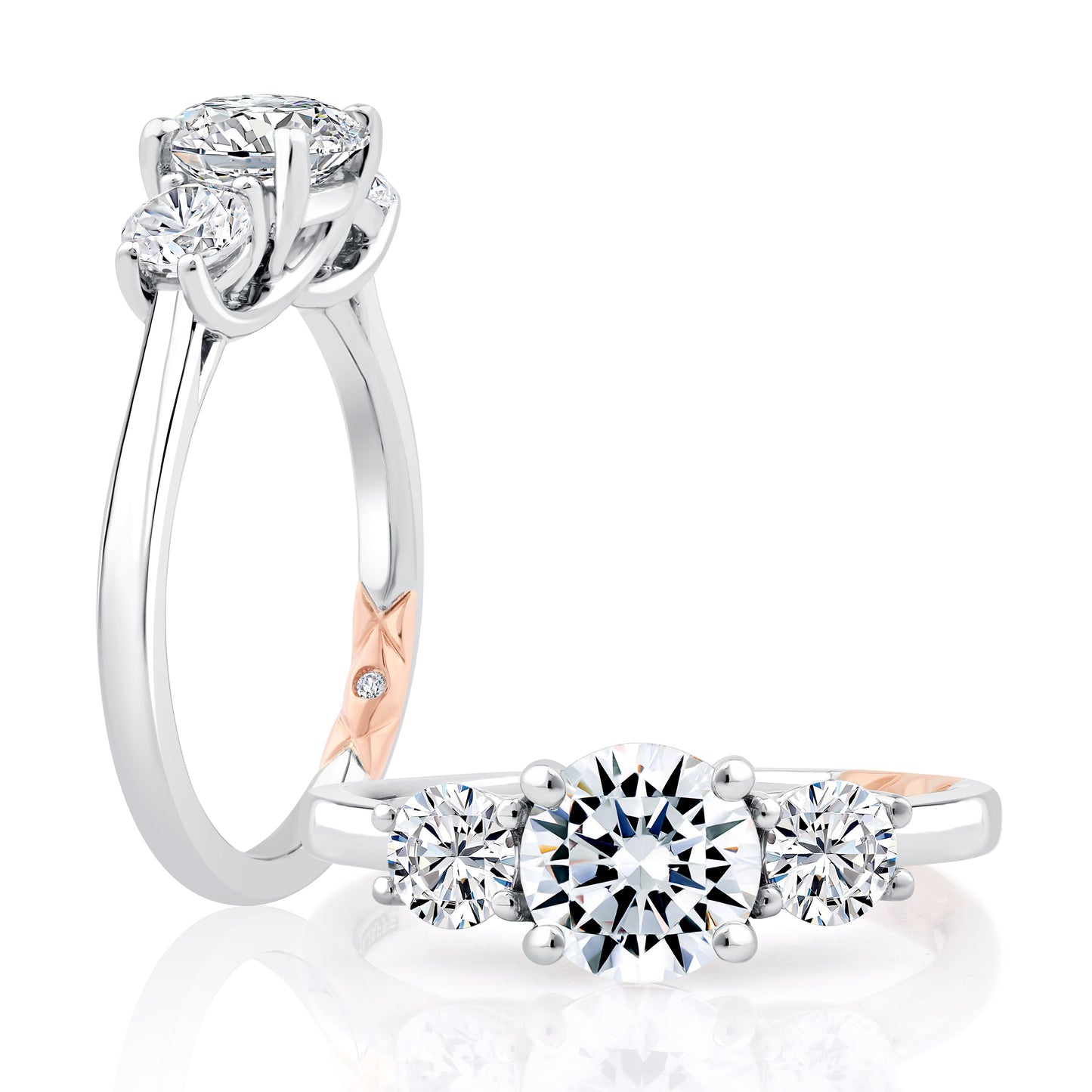 Three Stone Round Center Trellis Engagement Ring MECRD2697/251