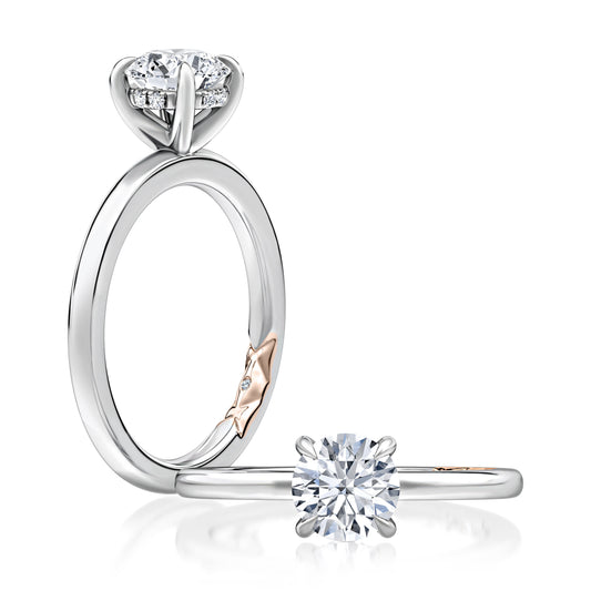 Classic Solitaire Round Center Diamond EngagEment Ring with Hidden Halo and Petite Quiltsâ„¢ MECRD2877BL/80