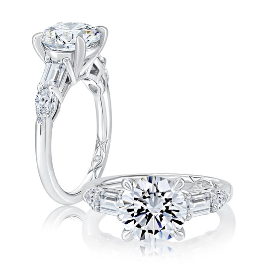 Classic Round Center Diamond Engagement Ring With A Round Shaped Diamond Halo MECRD2927L/256