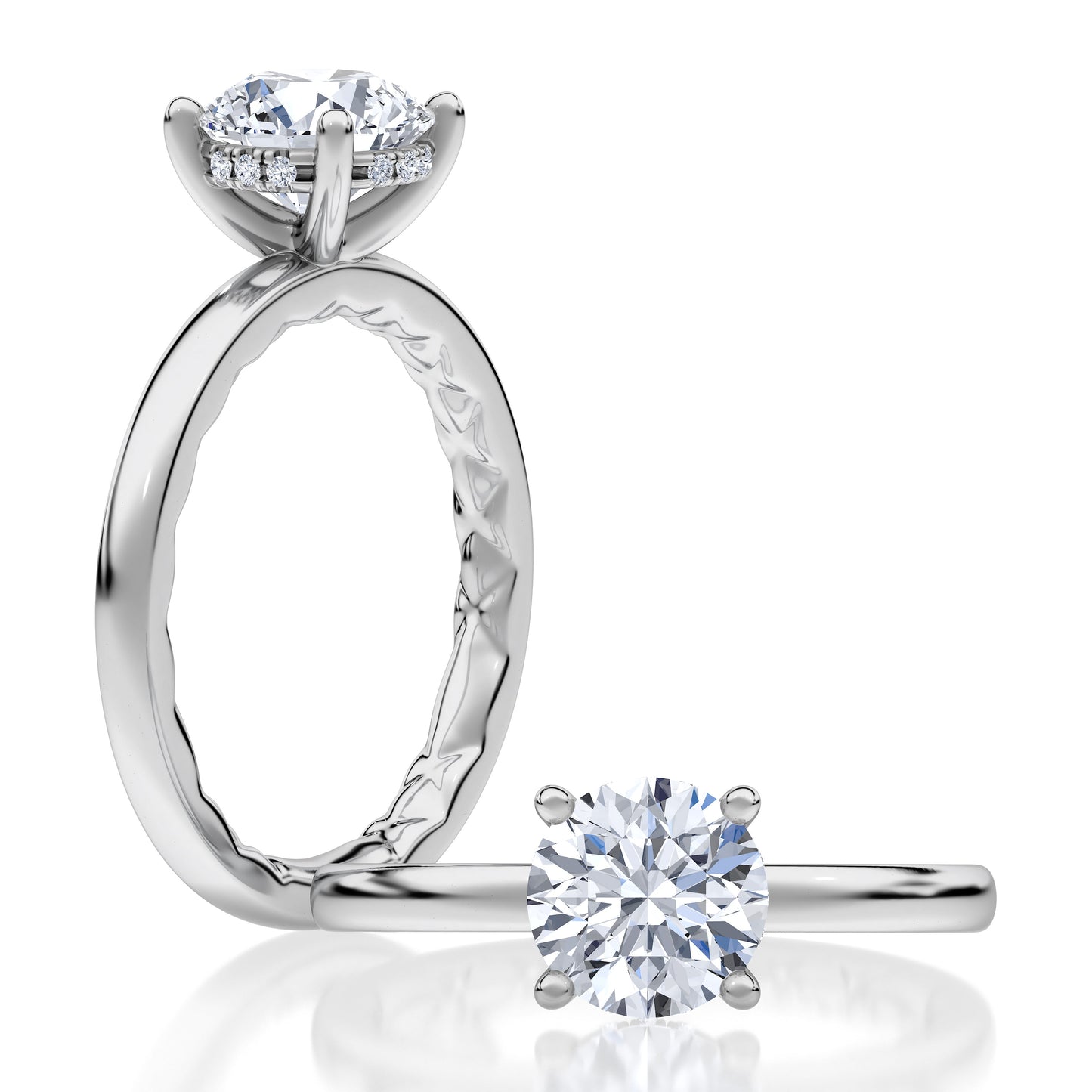 A timeless solitaire engagement ring showcasing an round-cut center diamond. Its clean, elegant lines make it an enduring choice for those who appreciate refined simplicity. MECRD2959Q/104