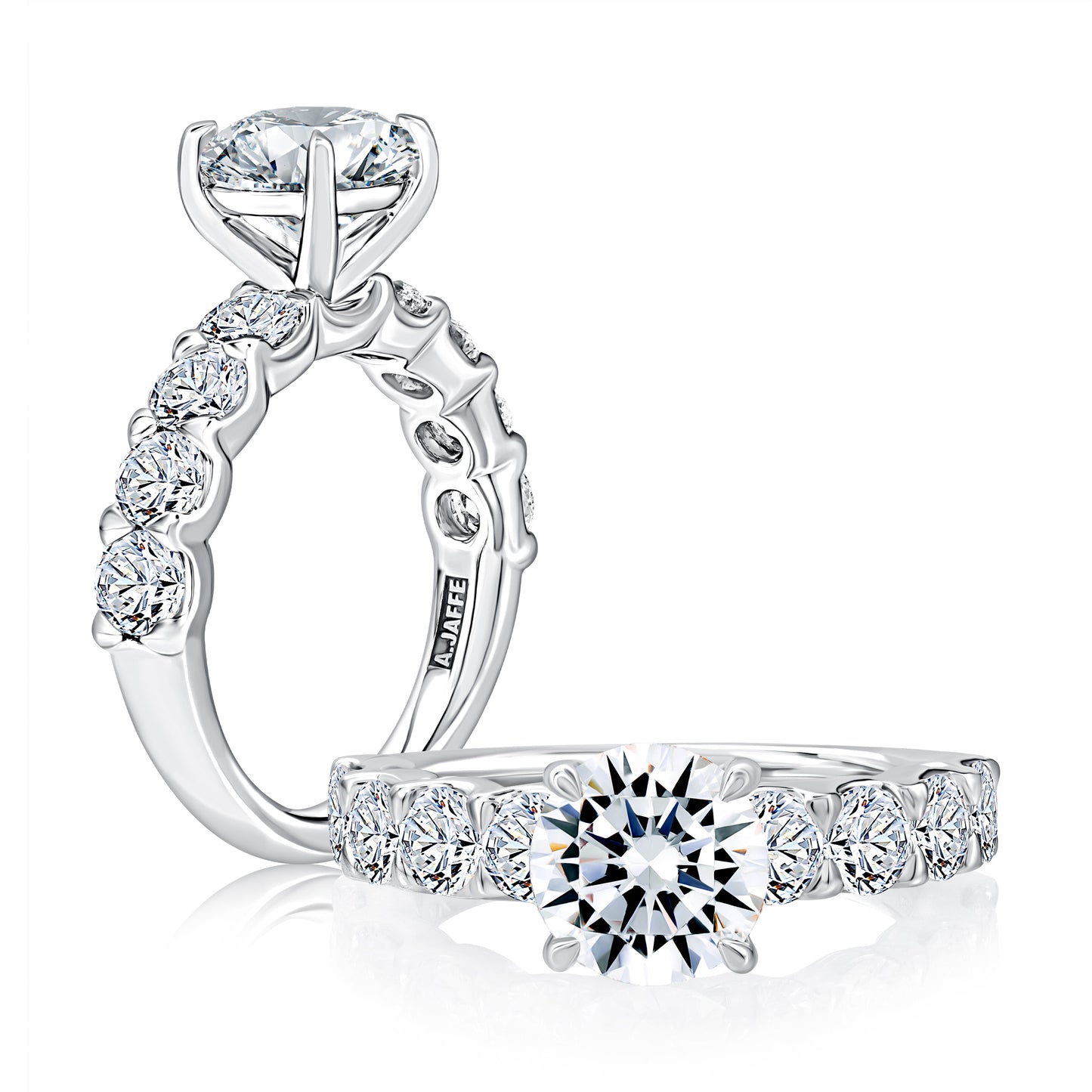 Three Stone Round Diamond Engagement Ring With Pavé Band MECRDD2521H/410
