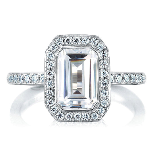 A.Jaffe Three Level Emerald Diamond Halo Engagement Ring MES493/213