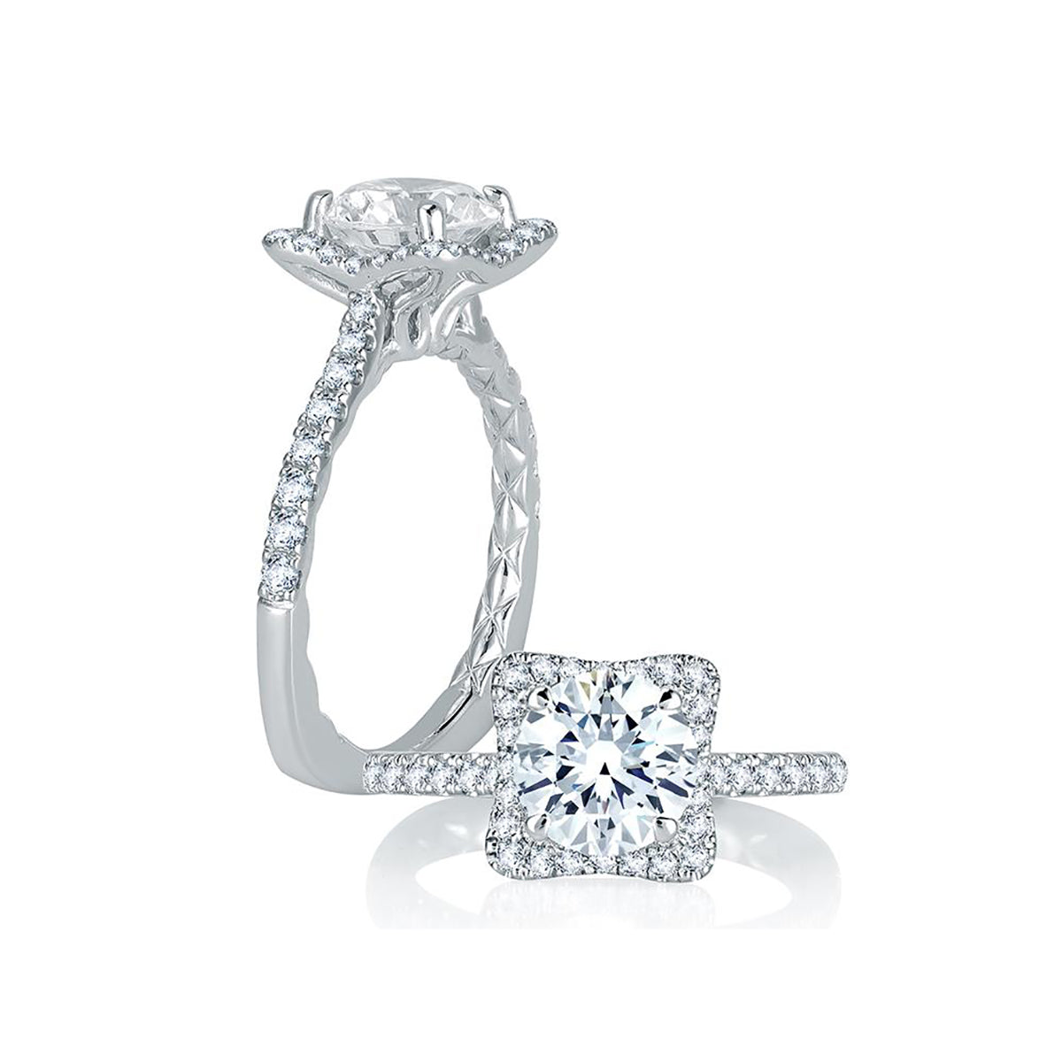 A.Jaffe Squared Halo with Round Center Diamond Quilted Engagement Ring MES750Q/113