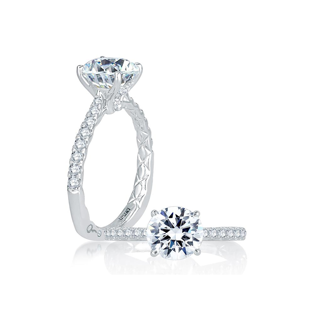 French Pave Round Center Diamond Quilted Engagement Ring MES755Q/127
