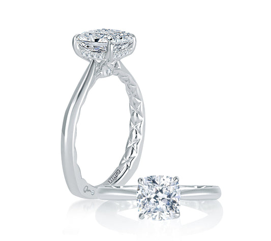 Four Prong Round Center Diamond Engagement Ring with Single Prong Diamond Band MES760Q/79