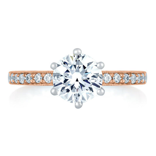 A.Jaffe Two Tone Diamond Engagement Ring with Delicate Rose Gold Quilted Interior MES775Q/116