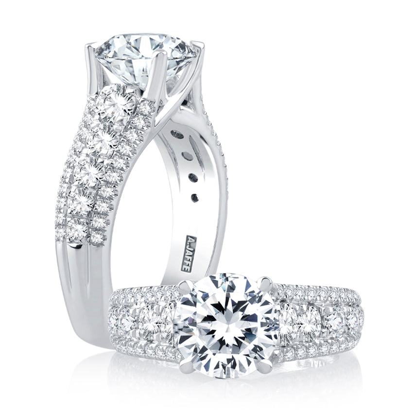 Modern Three Row Diamond Pavé Engagement Ring MES898/300