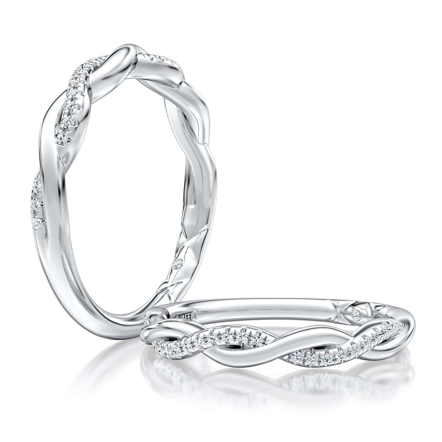 This wedding band features two alternating bands with hand set Pavé sparkling diamonds. Made for the modern bride who prefer the petite look and feel. MRCOV2544/11