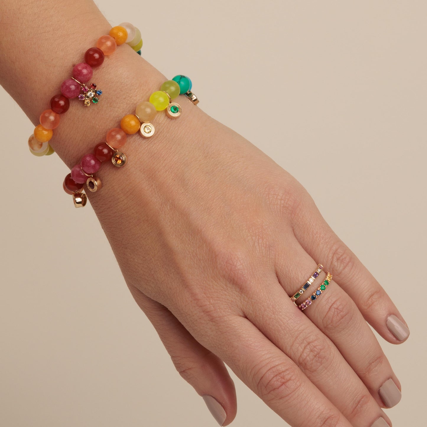 Gold & Rainbow Baguette and Bezel Eternity Ring