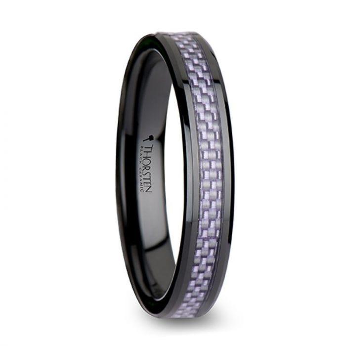 LILAC Beveled Black Ceramic Ring with Purple Carbon Fiber Inlay - 4mm & 6mm - Thorsten Rings