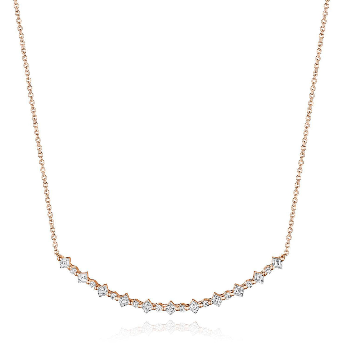 Carré and Round Diamond Necklace in 18kt Rose Gold