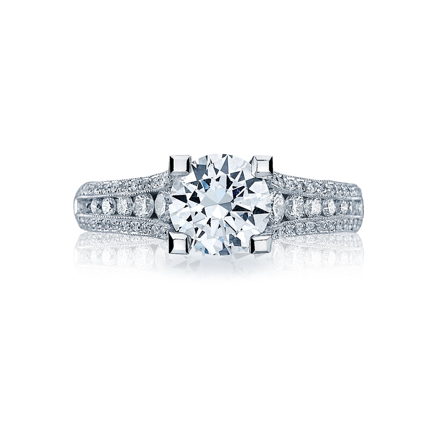 Tacori 18k White Gold Classic Crescent Round Diamond Engagement Ring Setting (0.7 CTW)