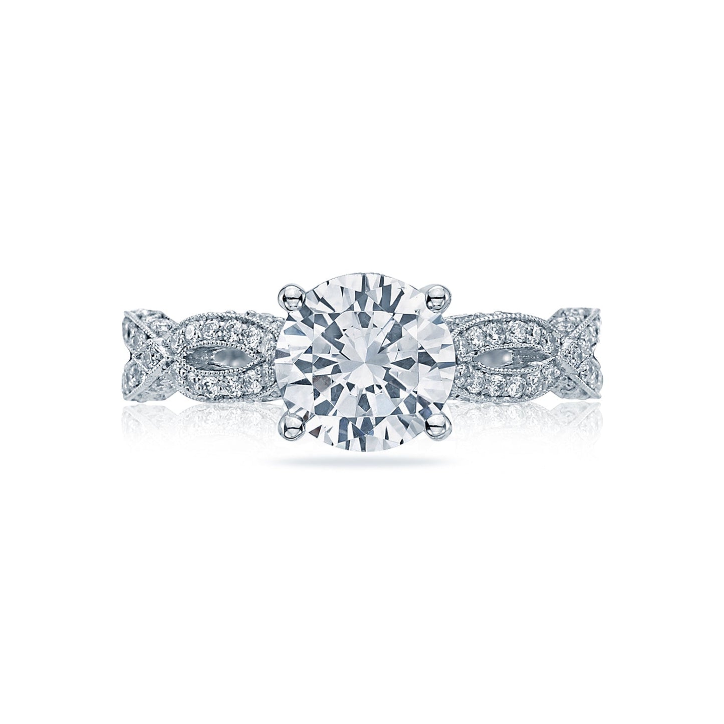 Tacori 18k White Gold Ribbon Round Diamond Engagement Ring Setting (0.36 CTW)