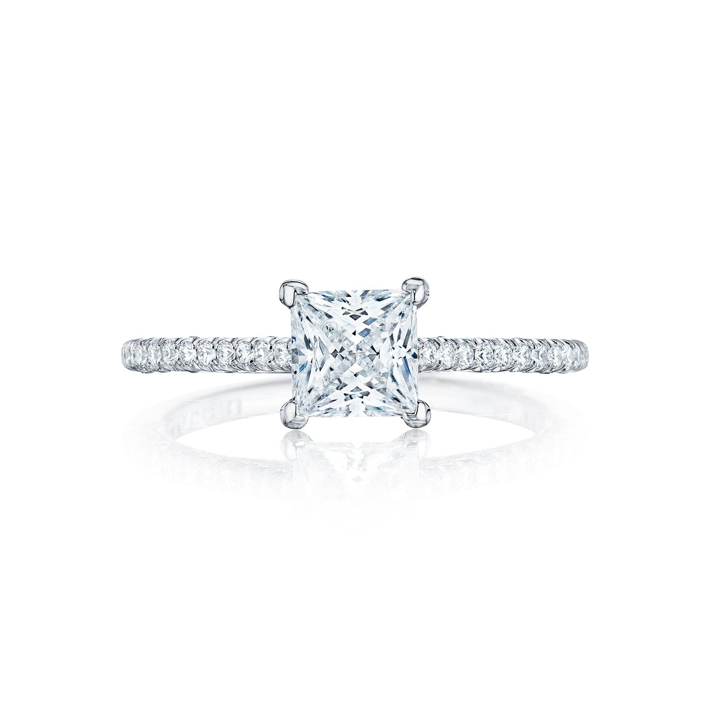Tacori 18k White Gold Petite Crescent Princess Diamond Engagement Ring Setting (0.25 CTW)