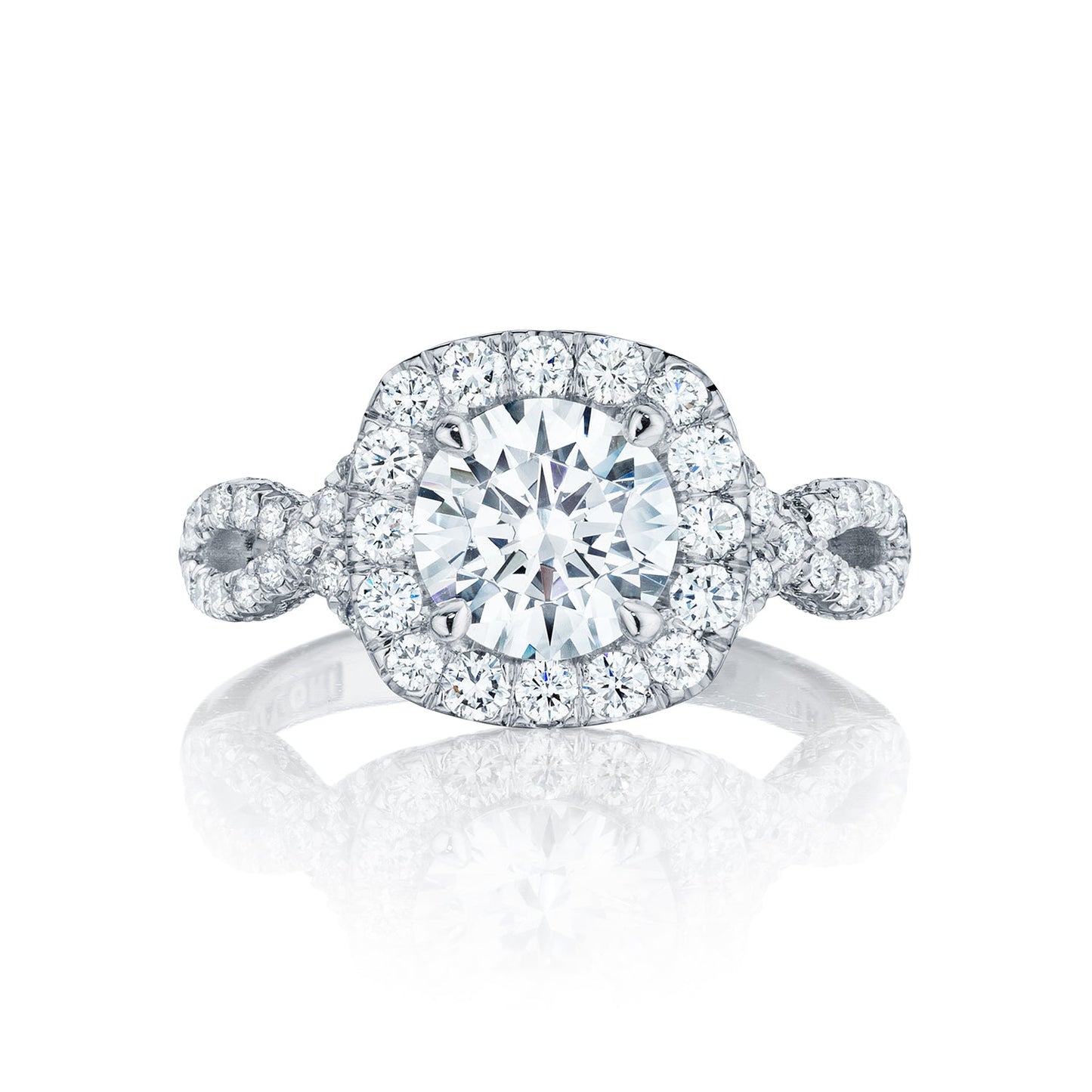 Tacori 18k White Gold Petite Crescent Round Diamond Engagement Ring Setting (0.84 CTW)
