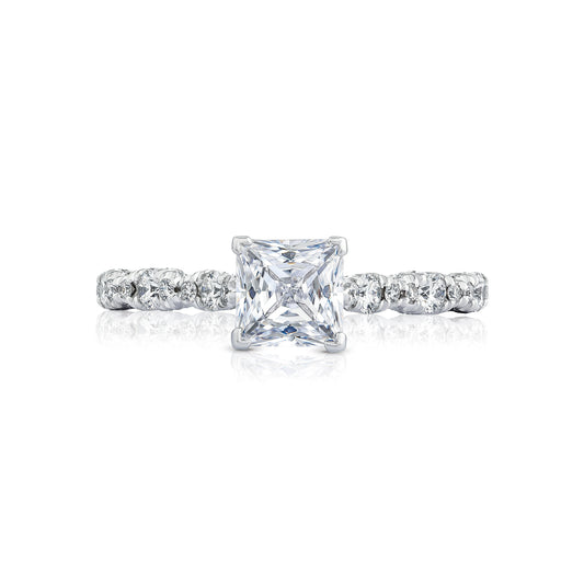 Tacori 18k White Gold Petite Crescent Princess Diamond Engagement Ring Setting (0.39 CTW)