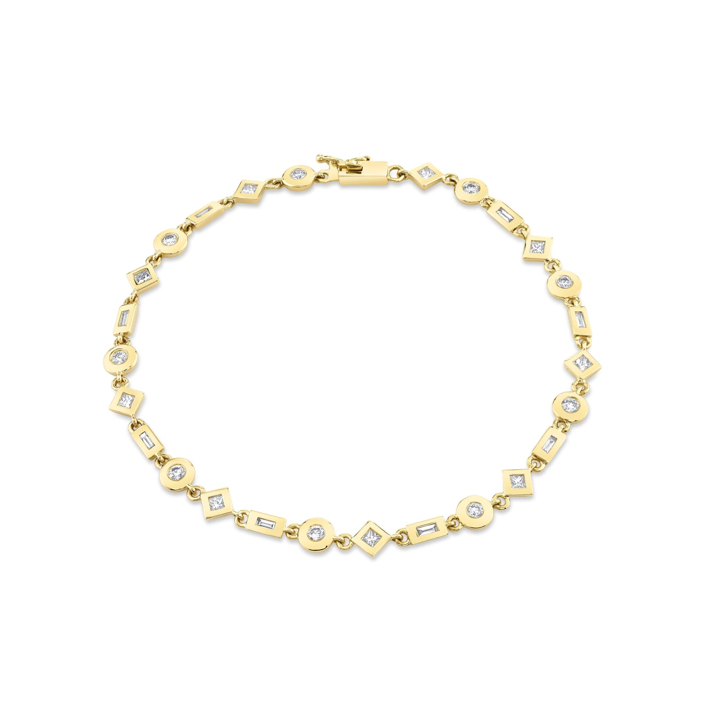 MICHAEL M Bracelets 14K Yellow Gold / Small Mixed Shape Bezel Tennis Bracelet BR410