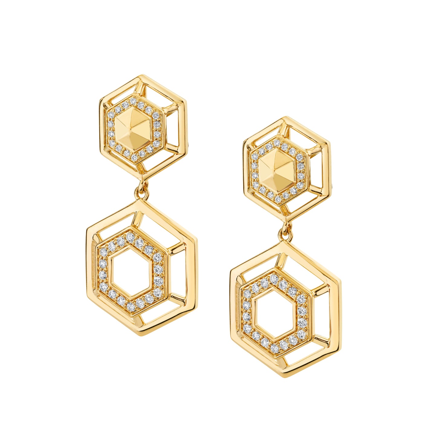 MICHAEL M Earrings 14K Yellow Gold Hex Truss Cocktail Earrings ER512