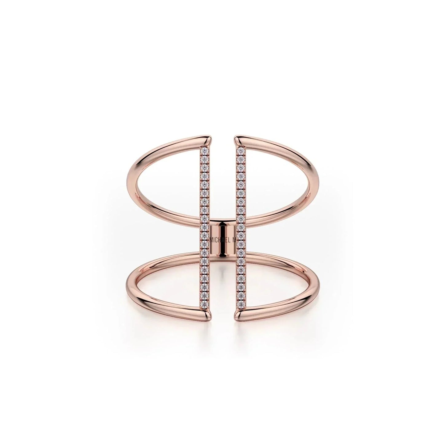 MICHAEL M Fashion Rings 14K Rose Gold / 6.5 Double Band Diamond Bar Ring F288-RG6.5