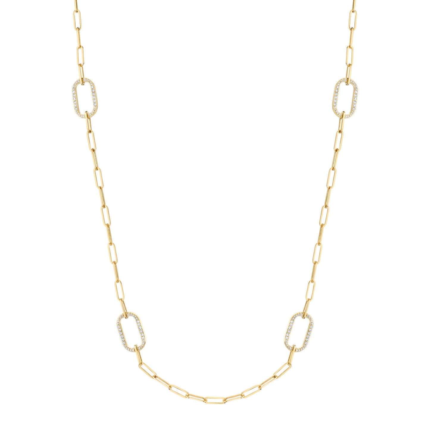 MICHAEL M Necklaces 14K Yellow Gold / 32" Pavé Link Station Necklace CN519