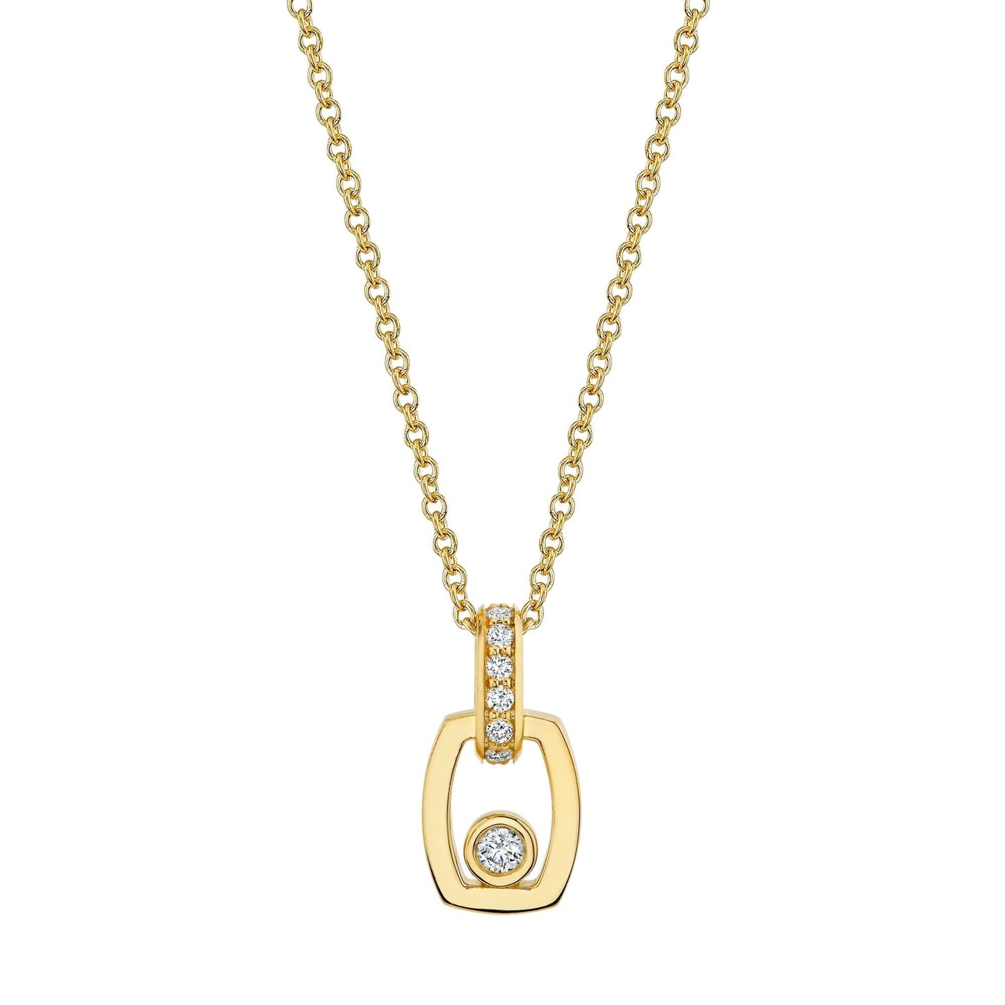 MICHAEL M Necklaces 18K Yellow Gold Link Pendant with Bezel Set Diamond P400