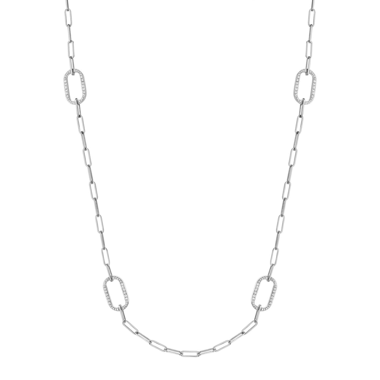 MICHAEL M Necklaces Silver Silver Pavé Link Station Necklace S-CN519