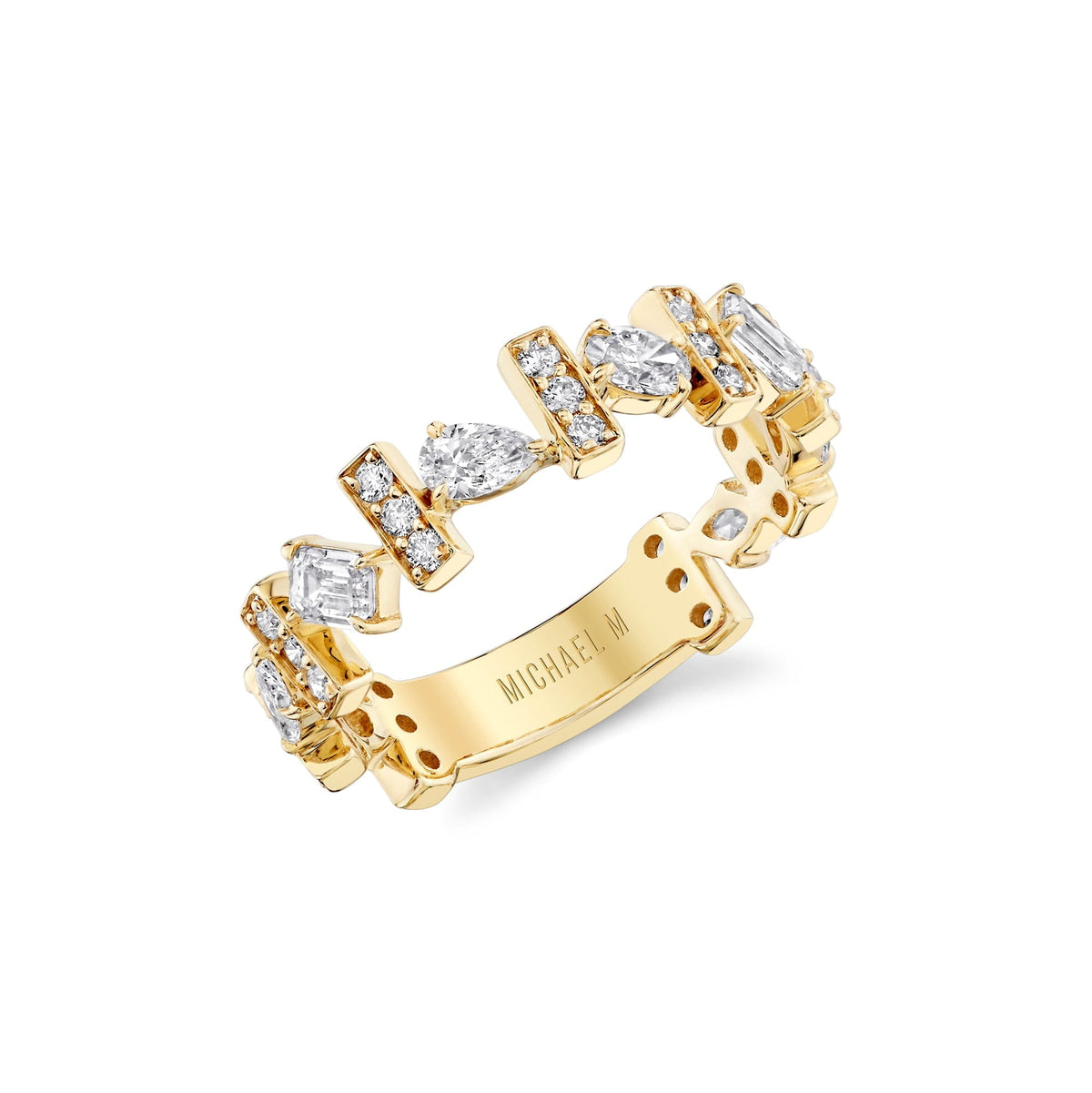 MICHAEL M Rings 18K Yellow Gold / 4 Montage Pavé Bar Band B554