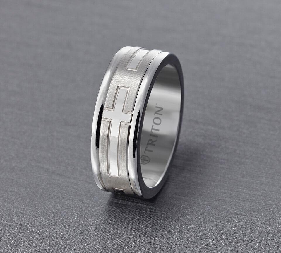 8MM White Tungsten Carbide Ring - Religious 14K Rose Gold Insert with Round Edge