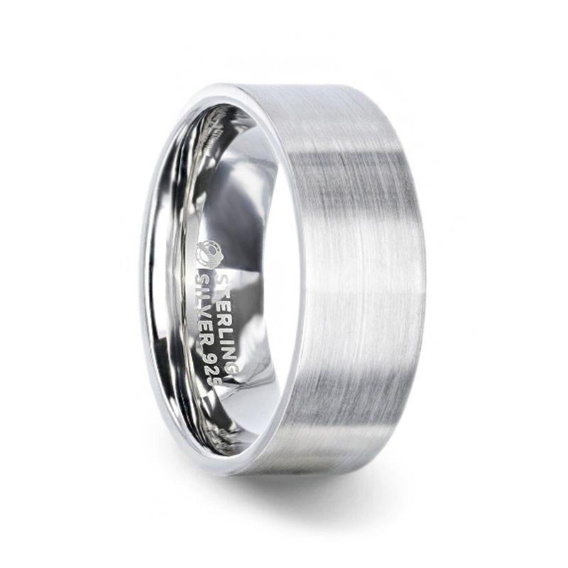 ARISTOCRAT Silver Brushed Finish Flat Style Wedding Band - 4mm & 8mm - Thorsten Rings