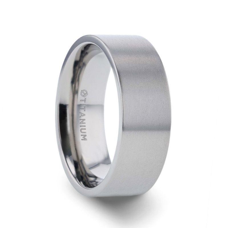SOLAR Flat Profile Brushed Finish Men's Titanium Wedding Band - 6mm & 8mm - Thorsten Rings