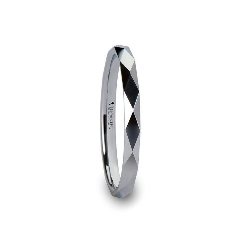 WICHITA Diamond Faceted White Tungsten Ring for Her - 2mm - Thorsten Rings