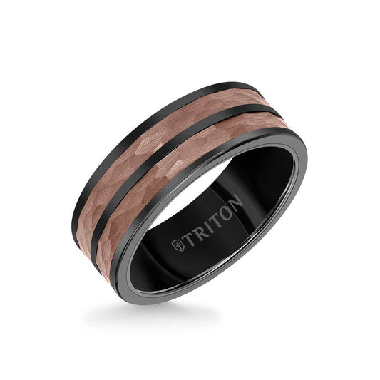 8MM Espresso Tungsten Carbide Ring - Hammered Split Center