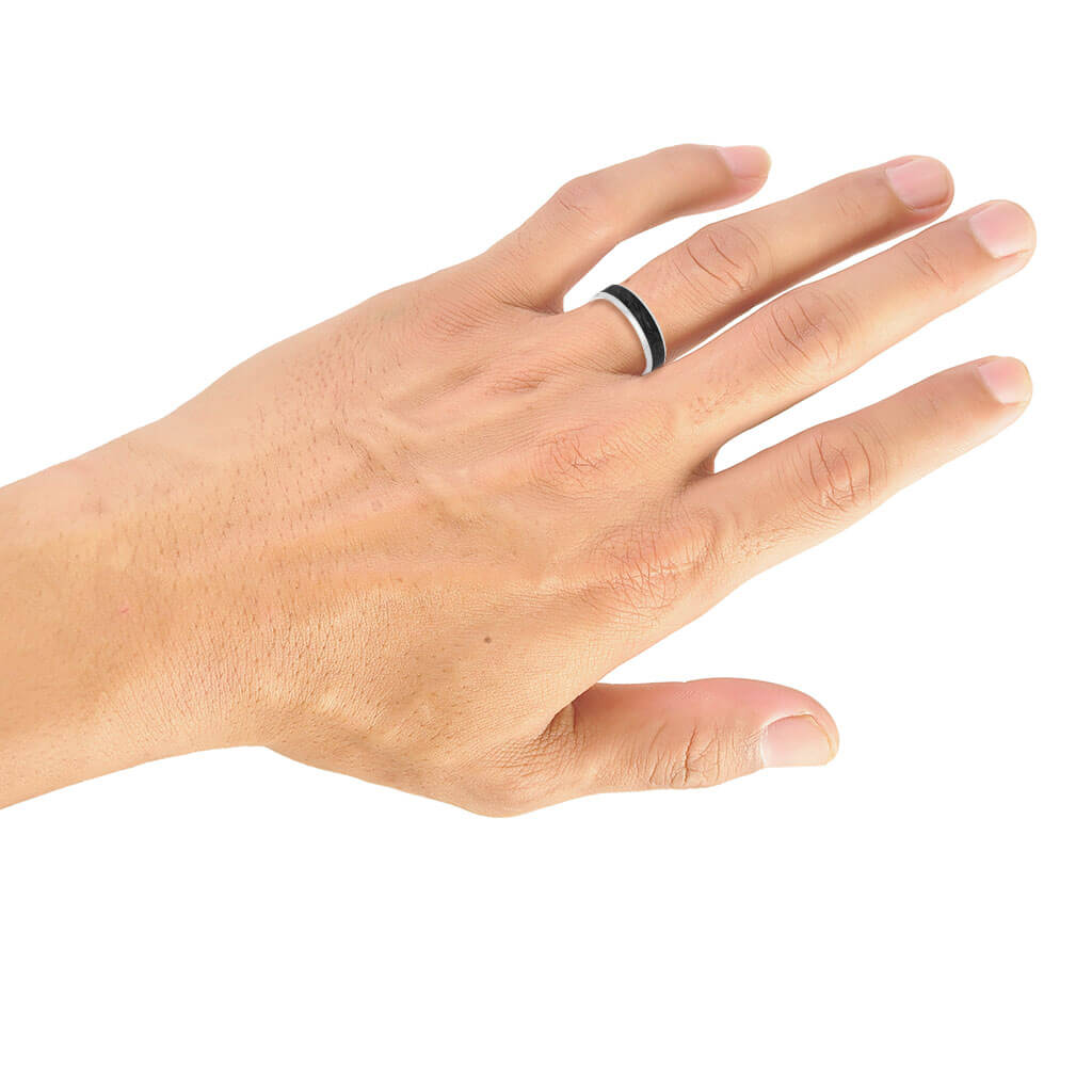 6MM 14K Gold Ring + Forged Carbon - Channel Center & Bevel Edge