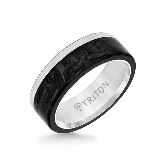 7MM Titanium & Forged Carbon  Ring - Flat Profile and Asymmetrical Channel