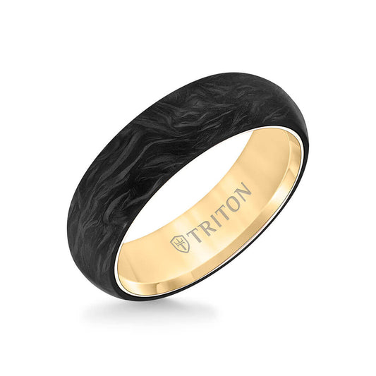 6MM 14K Gold Ring + Forged Carbon - Dome Profile with 14K Gold Interior