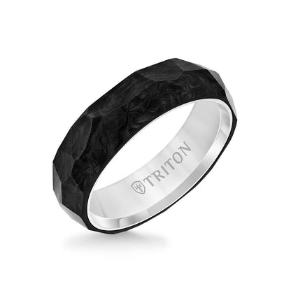 6.5MM Titanium & Forged Carbon Ring - Faceted Profile and Bevel Edge