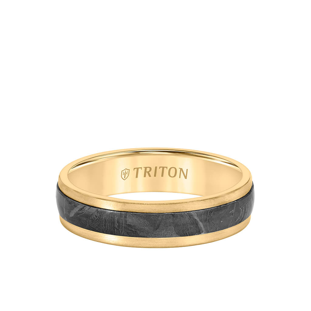 5.5MM Meteorite +14K Gold Ring - Flat Profile with Step Edge