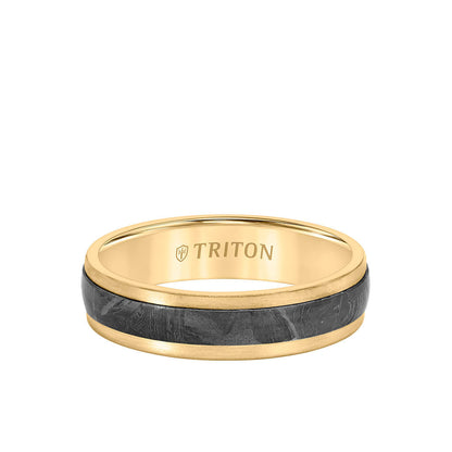 5.5MM Meteorite +14K Gold Ring - Flat Profile with Step Edge