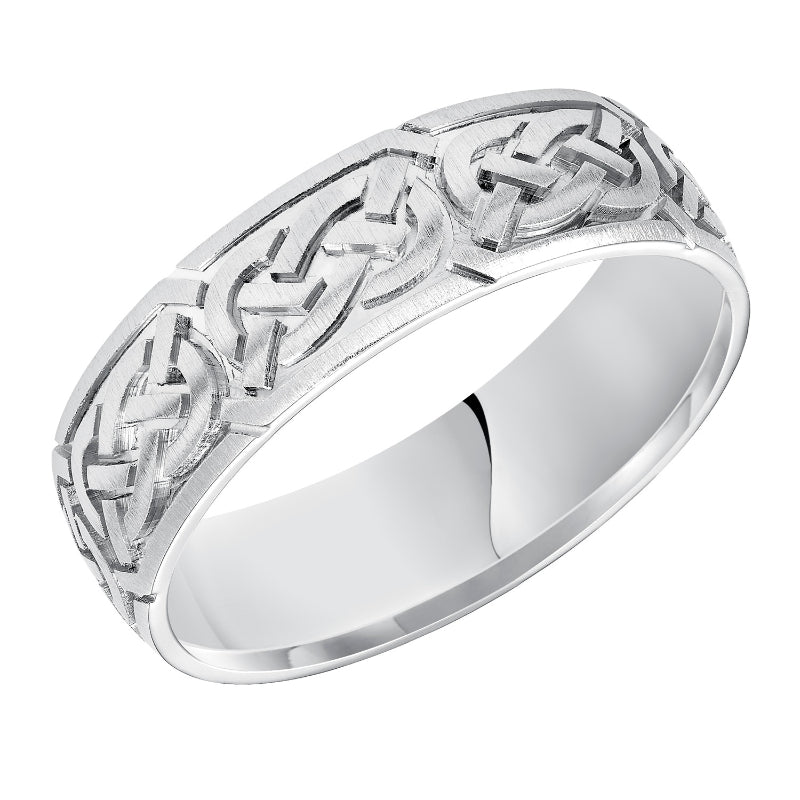 Goldman 14k White Gold Men's 6.5mm Satin Celtic Wedding Band