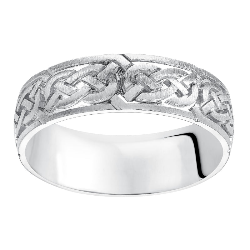 Goldman 14k White Gold Men's 6.5mm Satin Celtic Wedding Band