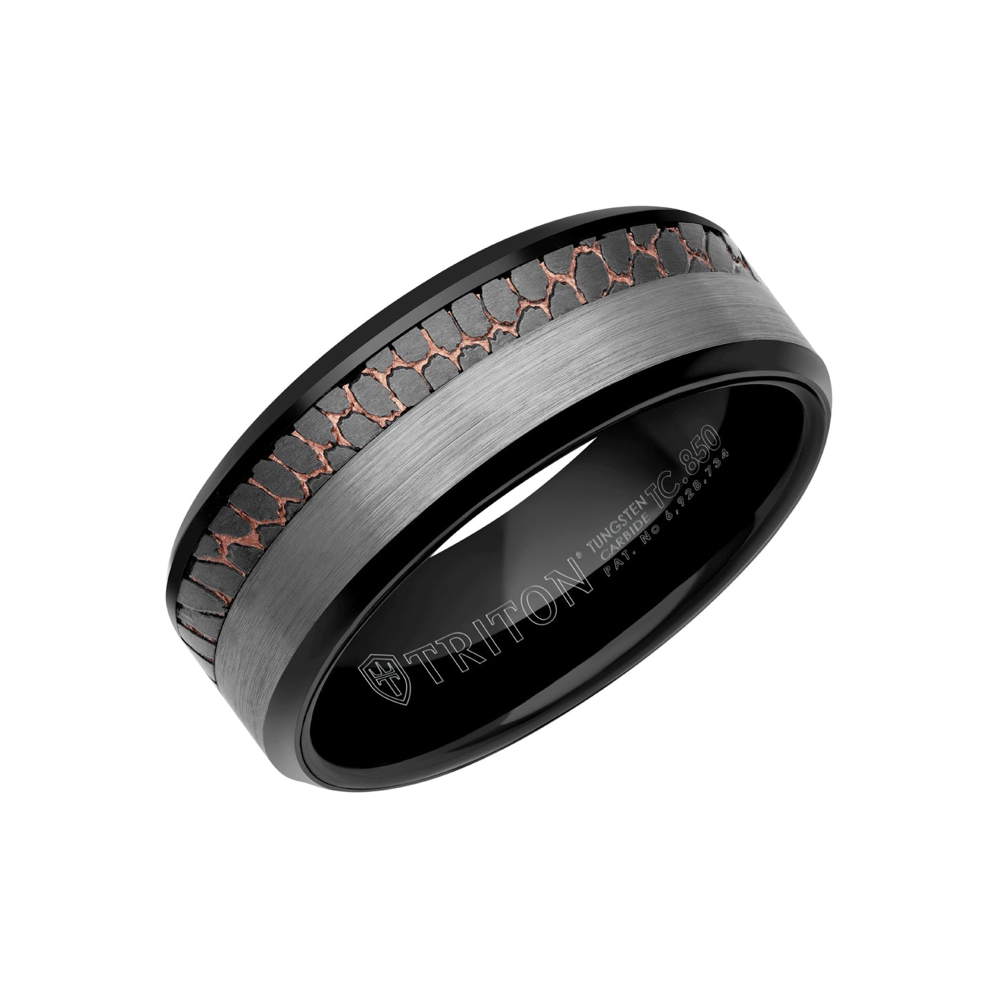 8MM Tungsten Carbide Ring - Superconductor Inlay with Asymmetrical Channel and Beveled Edge