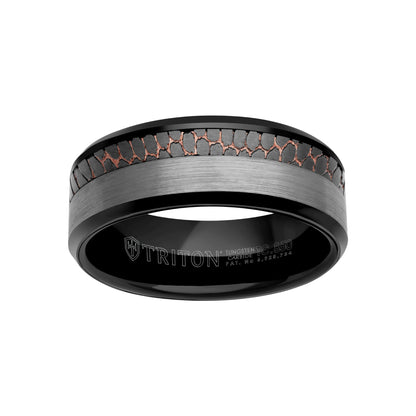 8MM Tungsten Carbide Ring - Superconductor Inlay with Asymmetrical Channel and Beveled Edge