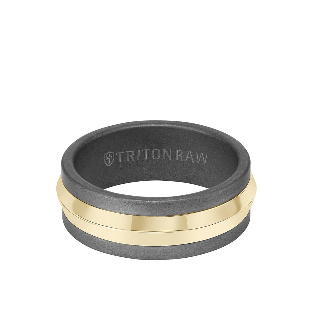 8MM Tungsten RAW+ 14K Bright Gold Ring with Knife Edge