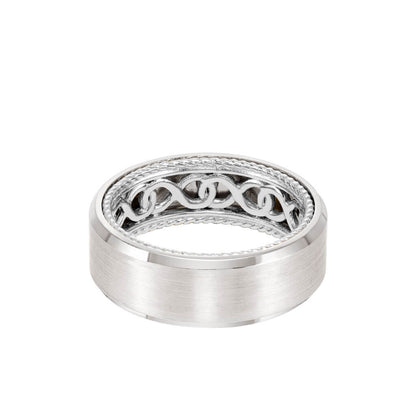 8MM Men's Contemporary Wedding Band - Bright Brush Finish and Bevel Edge with Inside Infinity Pattern and Rope Edge