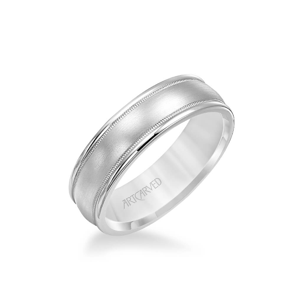 6.5MM Men's Wedding Band - Brush Finish with Milgrain Accents and Round Edge