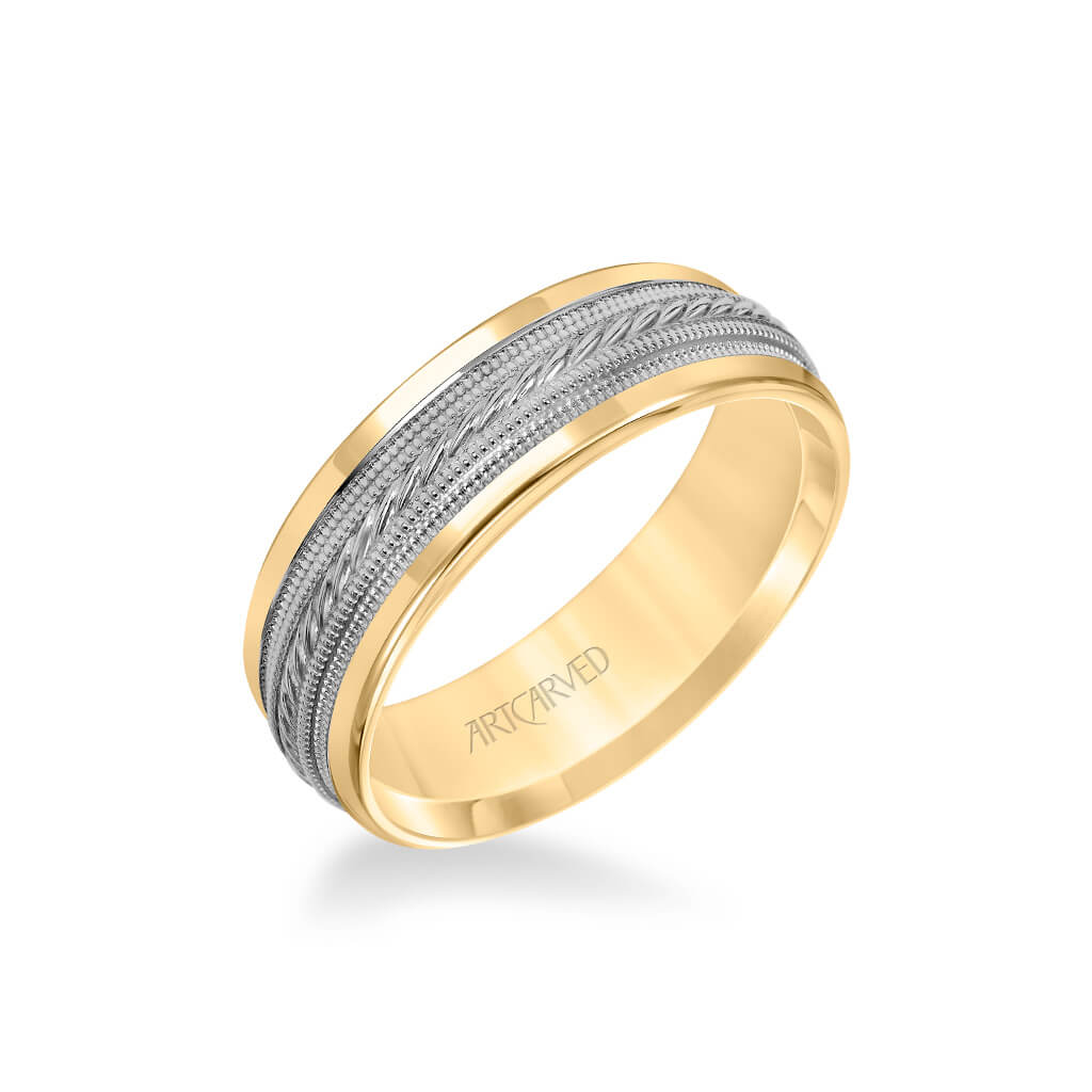 7MM Men's Wedding Band - Rope and Milgrain Center and Round Edge